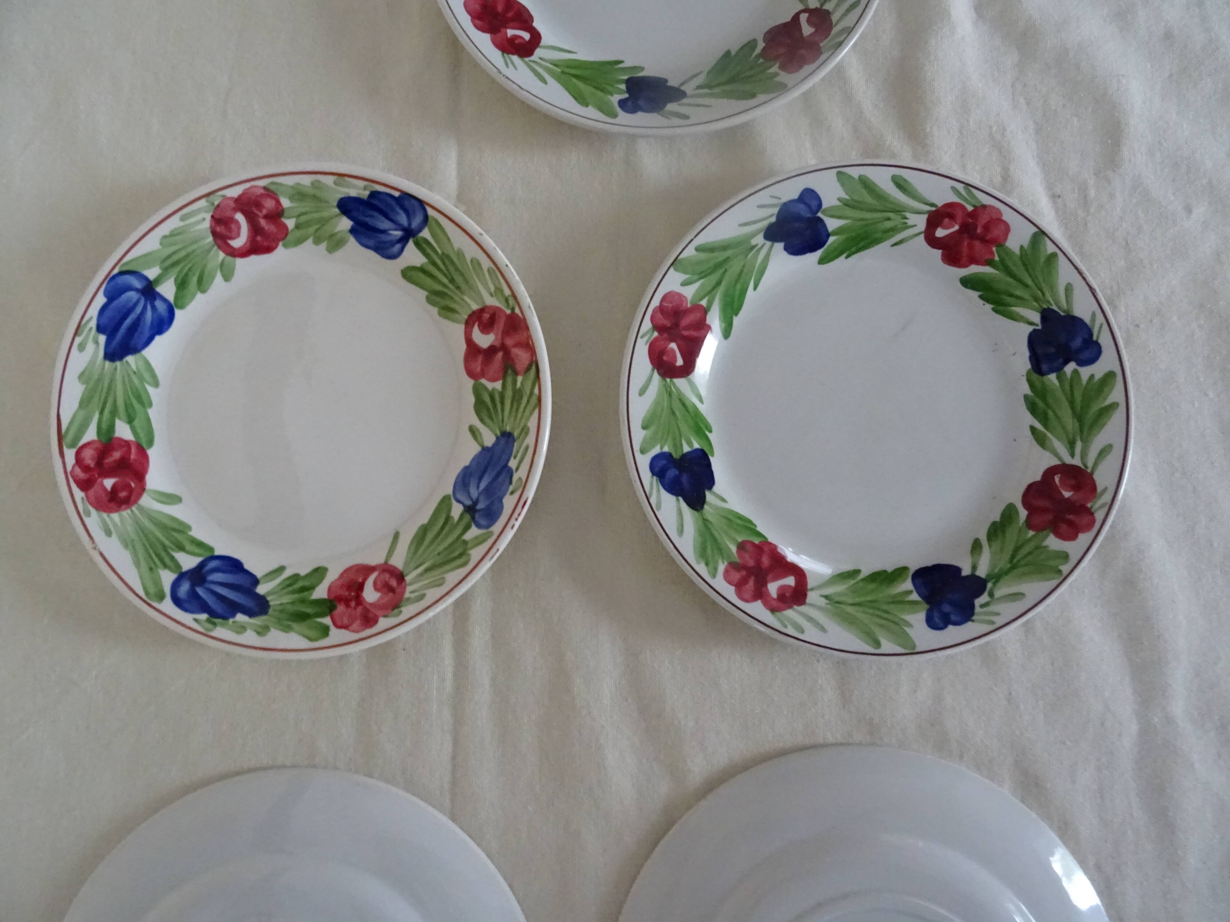 5 plates Luneville Badonviller old faience 385012 red flowers
