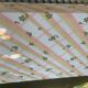 Nappe en Tergal à rayures orange et fleurs kaki vintage 1970