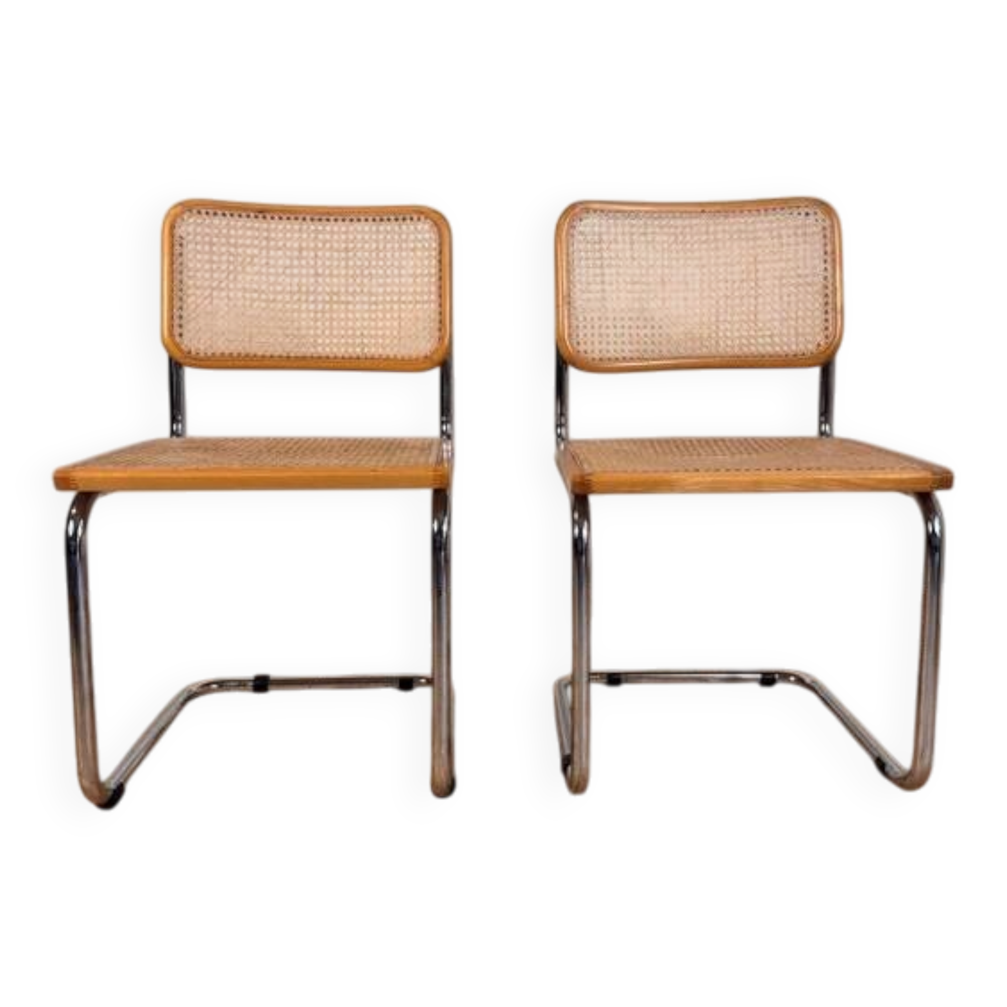 Chaises avec structure tubulaire chromée et cadre en rotin, Italie, années 1970