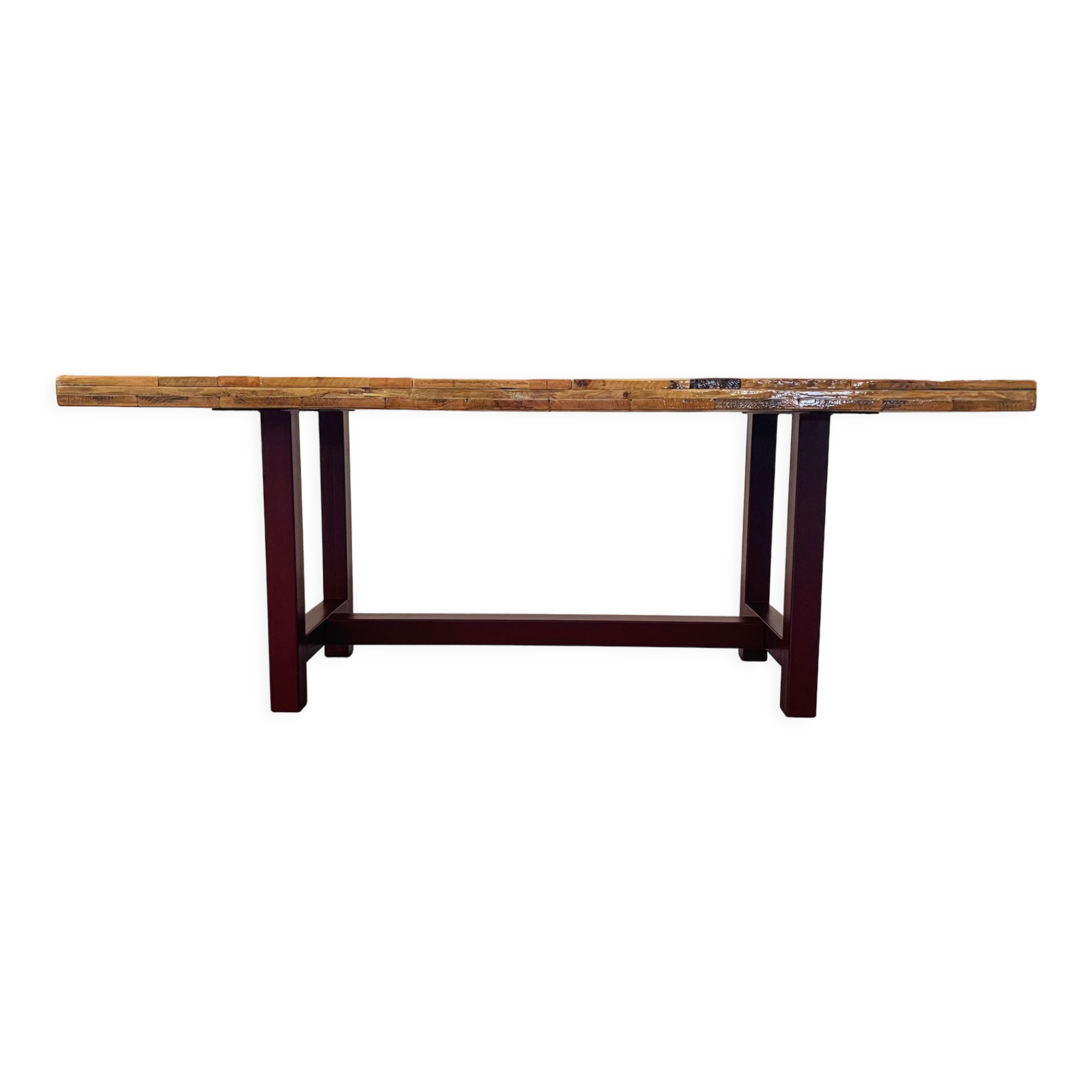 Handmade table and top, made with recycled fir materials