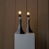 Pair of Handmade Ceramic Lamps in Black and White, 1980s Memphis-Style Italian Retro Bedside Lights