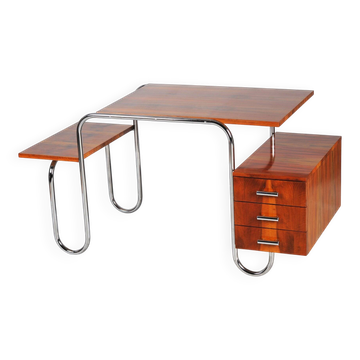 Bureau en noyer Bauhaus par A. Lurcat pour Kovona, République tchèque, années 1940.