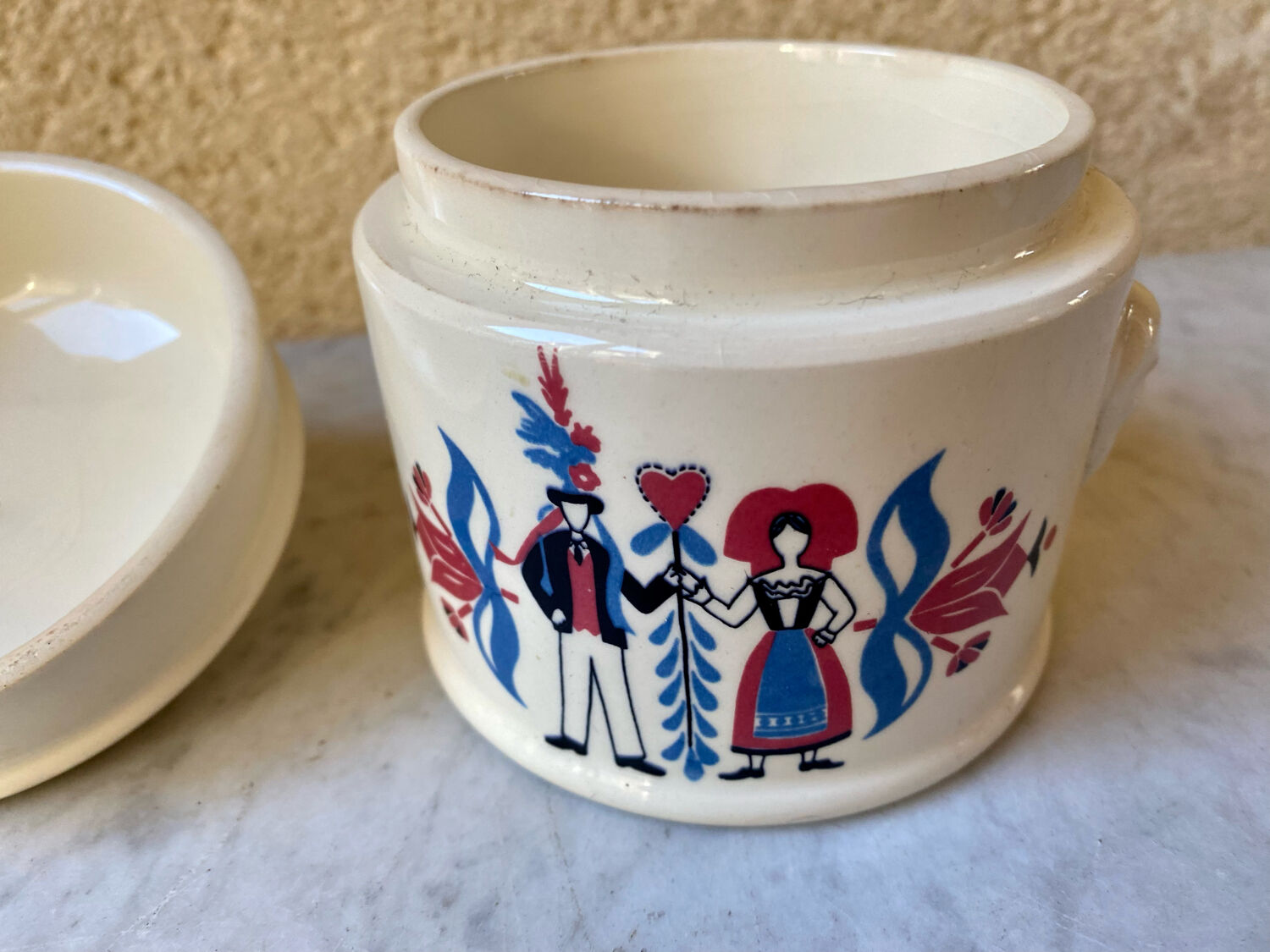 Pot ceramic bomb box Sarreguemines model Ribeauville vintage 60/70s