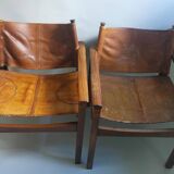 Pair of Michel Arnoult safari armchairs, Brazil 1960, rosewood and leather