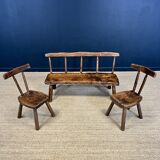 Set of benches and chairs, primitive folk art, 1900s France