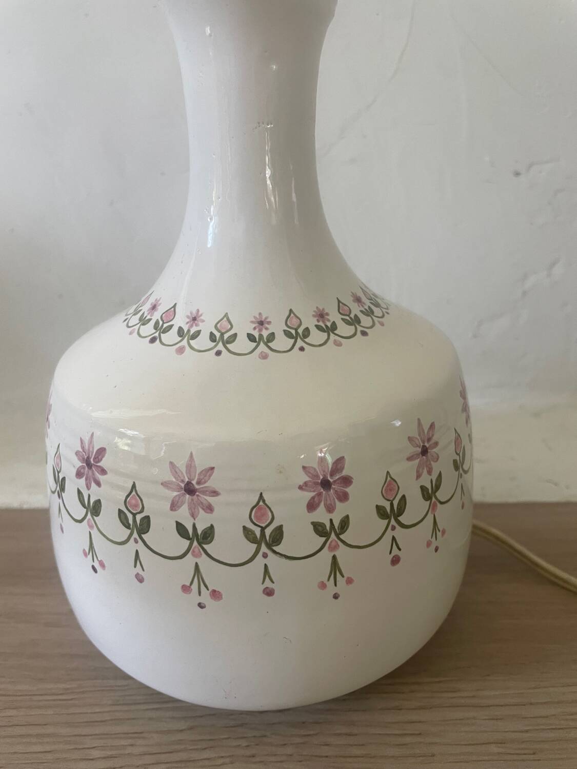 Handmade ceramic lamp base with floral decoration