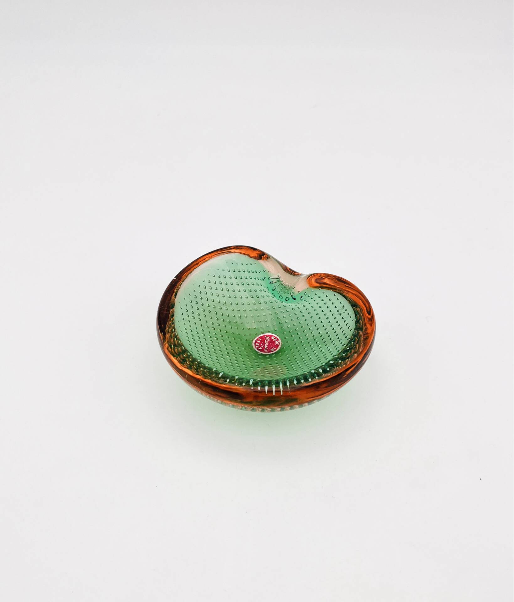 Miniature Vide-Poche Murano Sommerso Bullicante Green Pink Labelled 60s