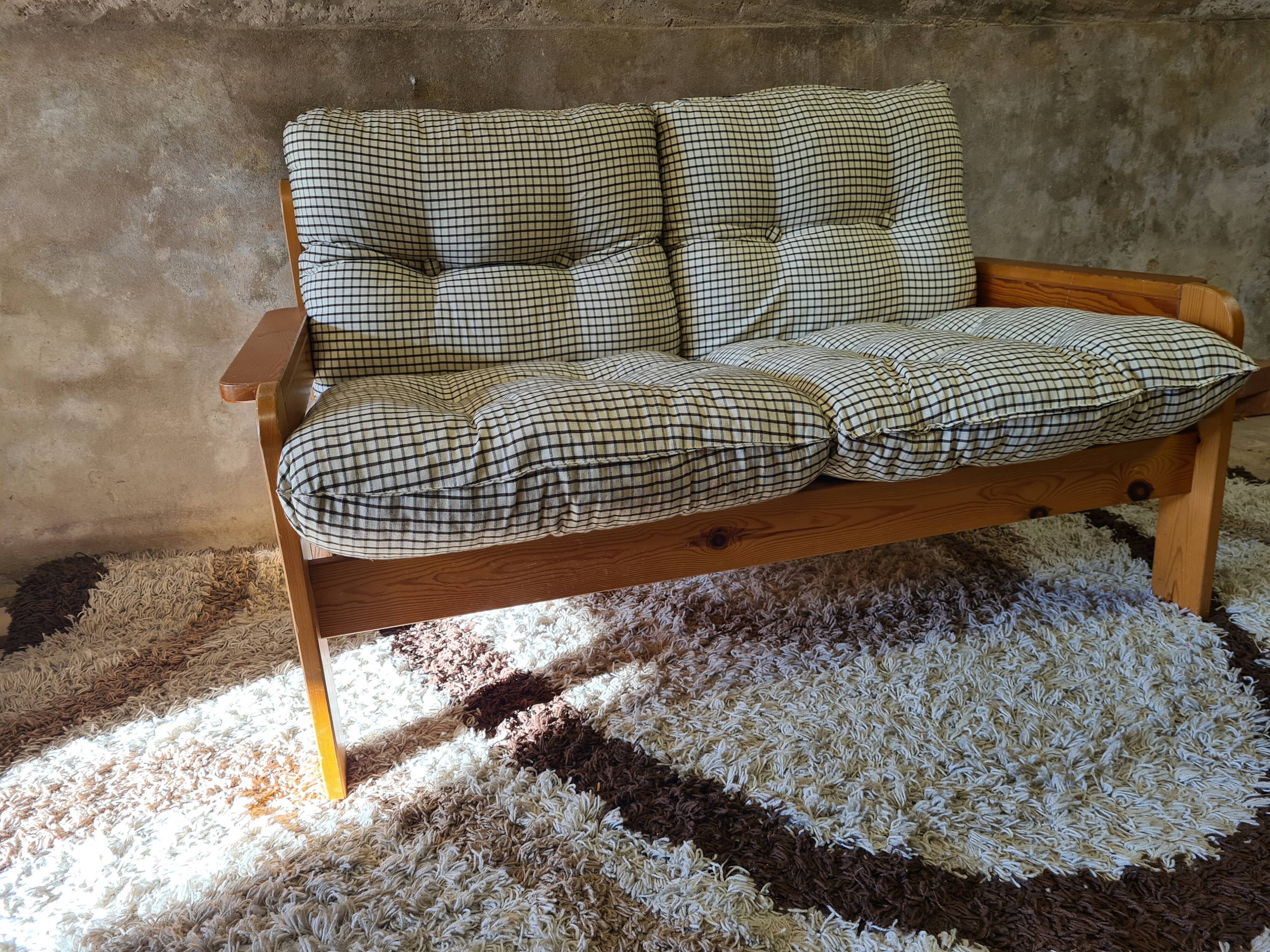 Pine sofa two places 1960 Vintage
