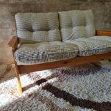 Pine sofa two places 1960 Vintage