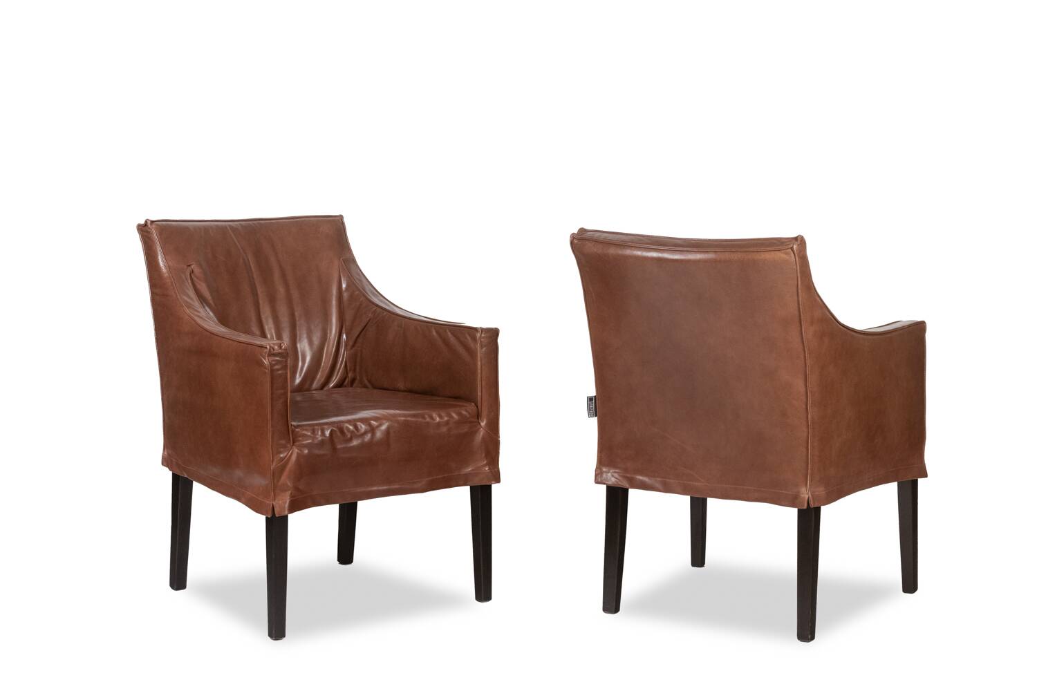Lintello. Pair of camel leather armchairs. 1970s.