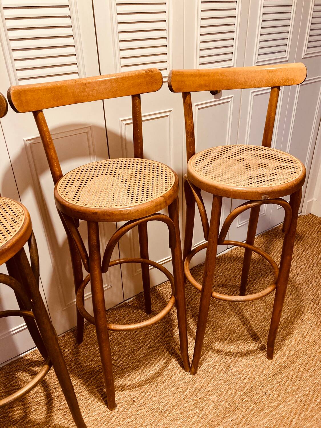 Bentwood and cane bar stools
