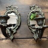 Pair of antique bronze candle holders