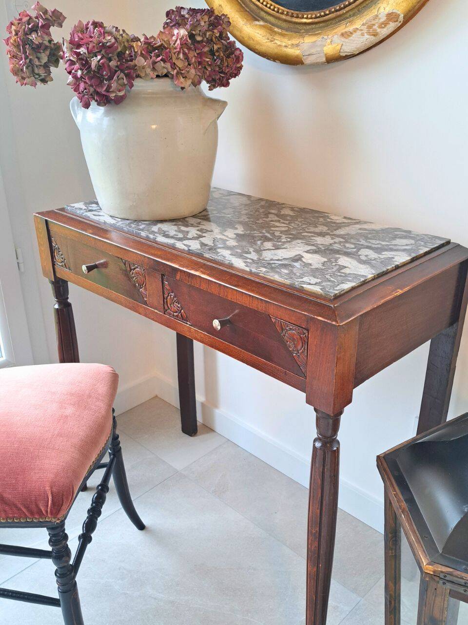 Art Deco Wooden and Marble Console Table