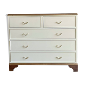 Commode vintage rénovée – 5 tiroirs – Plateau en bois – Style campagne