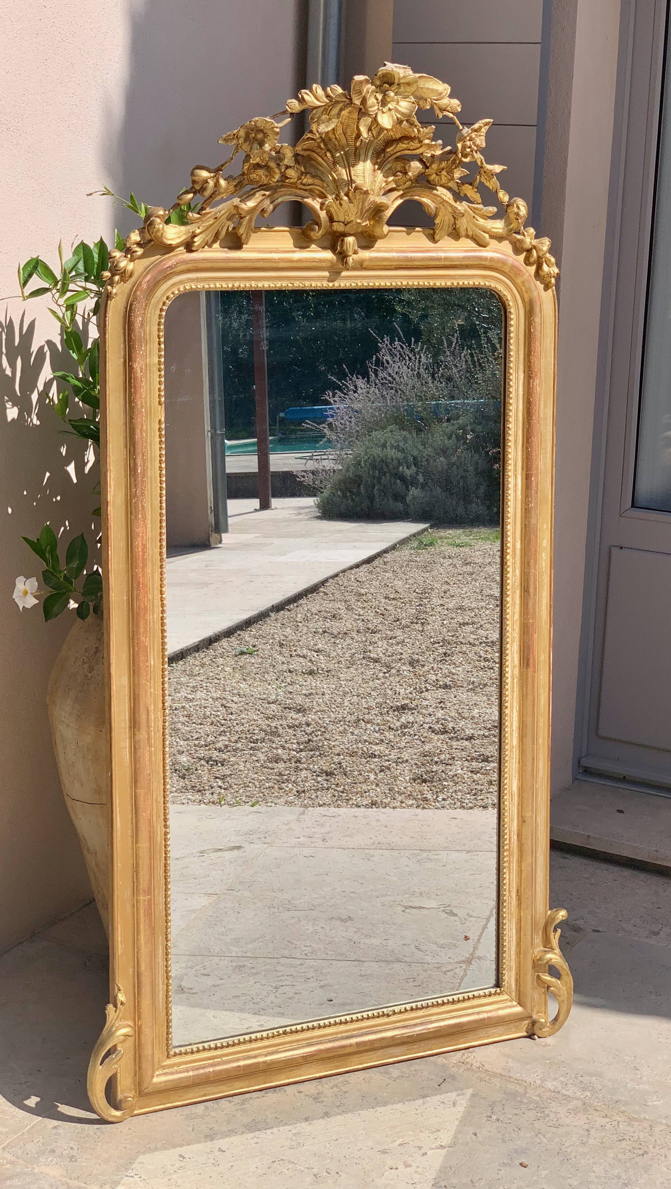 Napoleon iii mirror from the 19th century, large model, in gilded wood, height: 156 cm