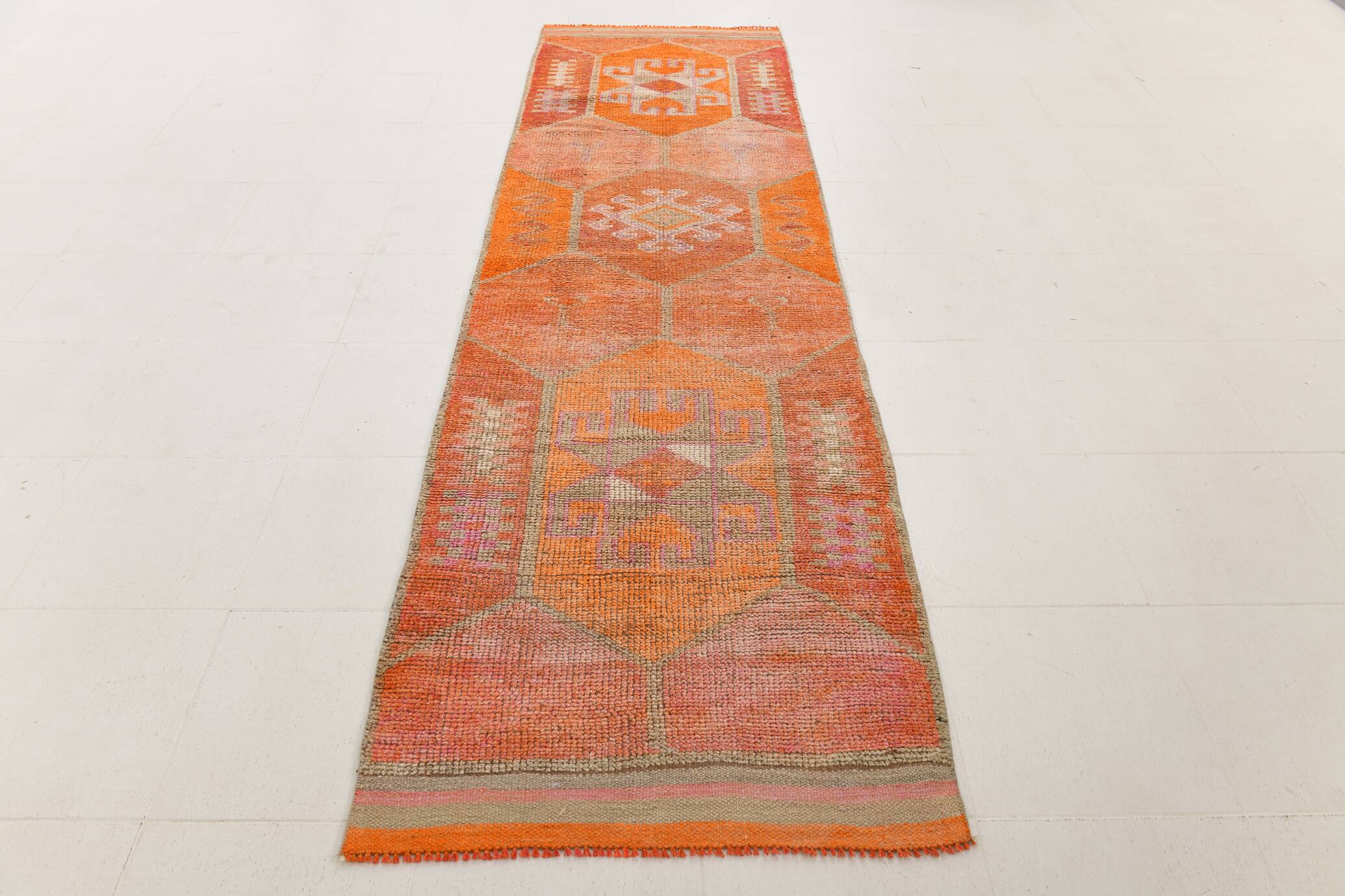 3x11 Coral Orange Bohemian Hallway Runner Rug, Rug For Hallway, 93x325 Cm