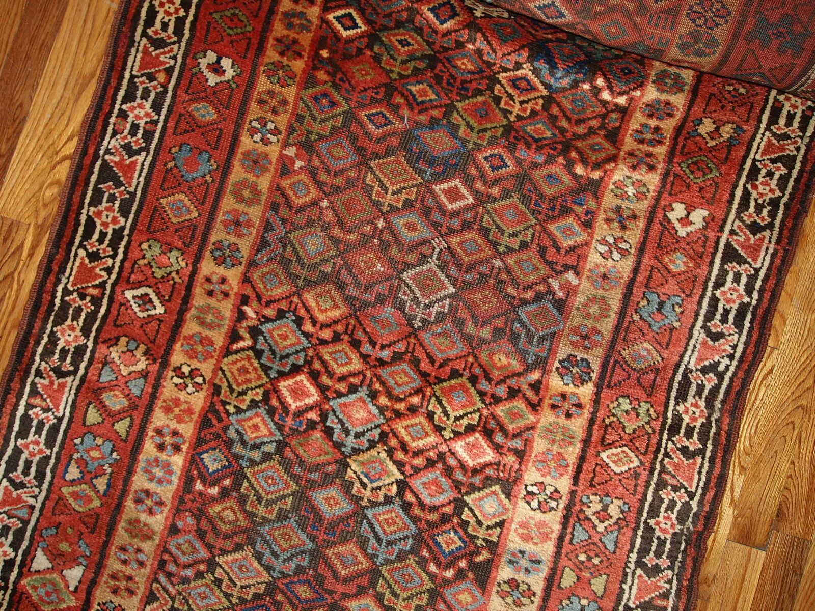Handmade antique Persian Kurdish runner 3.6' x 17.8' (109cm x 542cm) 1880s - 1B445