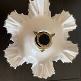White opaline pendant light with ruffles