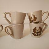 Lot de 6 tasses à café en grès, motif fleurs