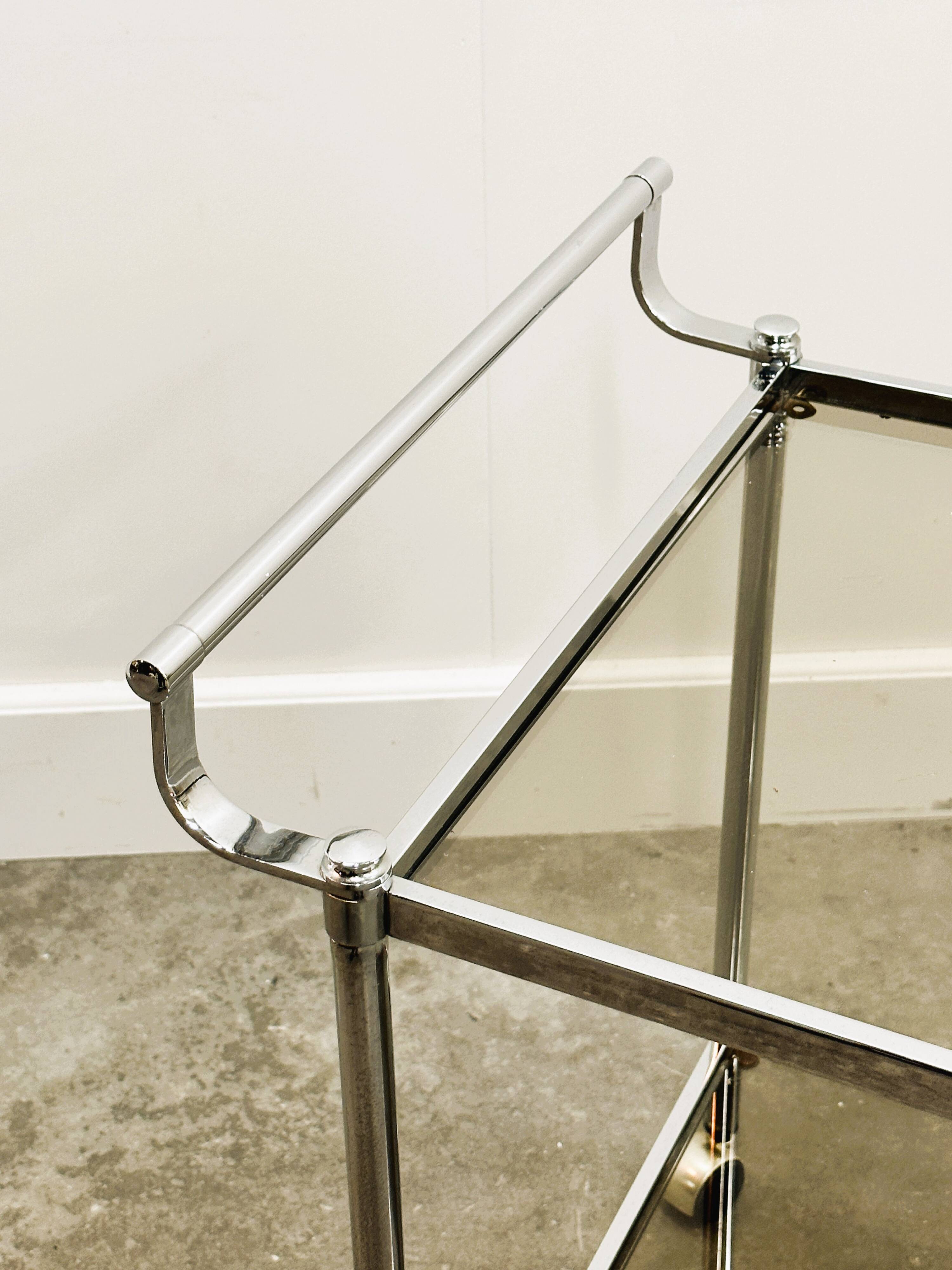 Vintage Chrome Drink Trolley - Bar Cart with smoked glass, 1980s