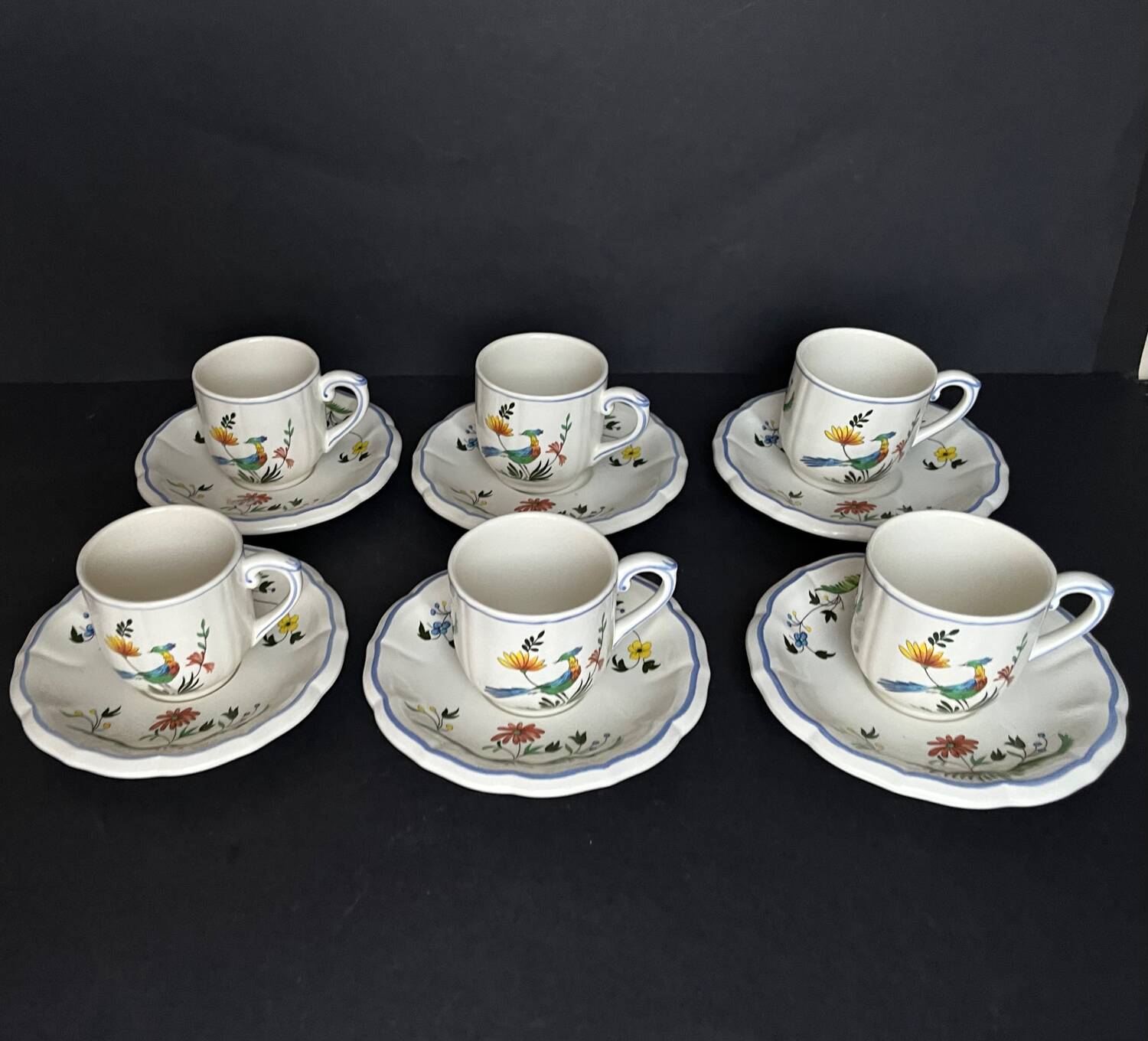 6 cups + saucers gien birds of paradise