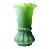 Large antique jade green opaline crystal vase, circa 1900-1930.