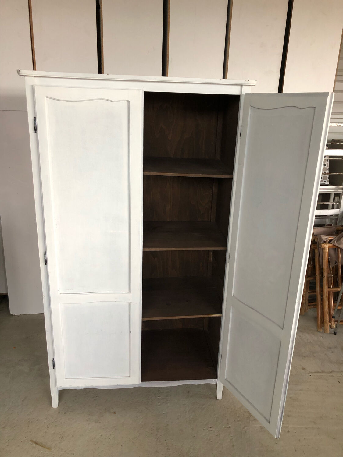 Wooden cabinet with wardrobe and shelves