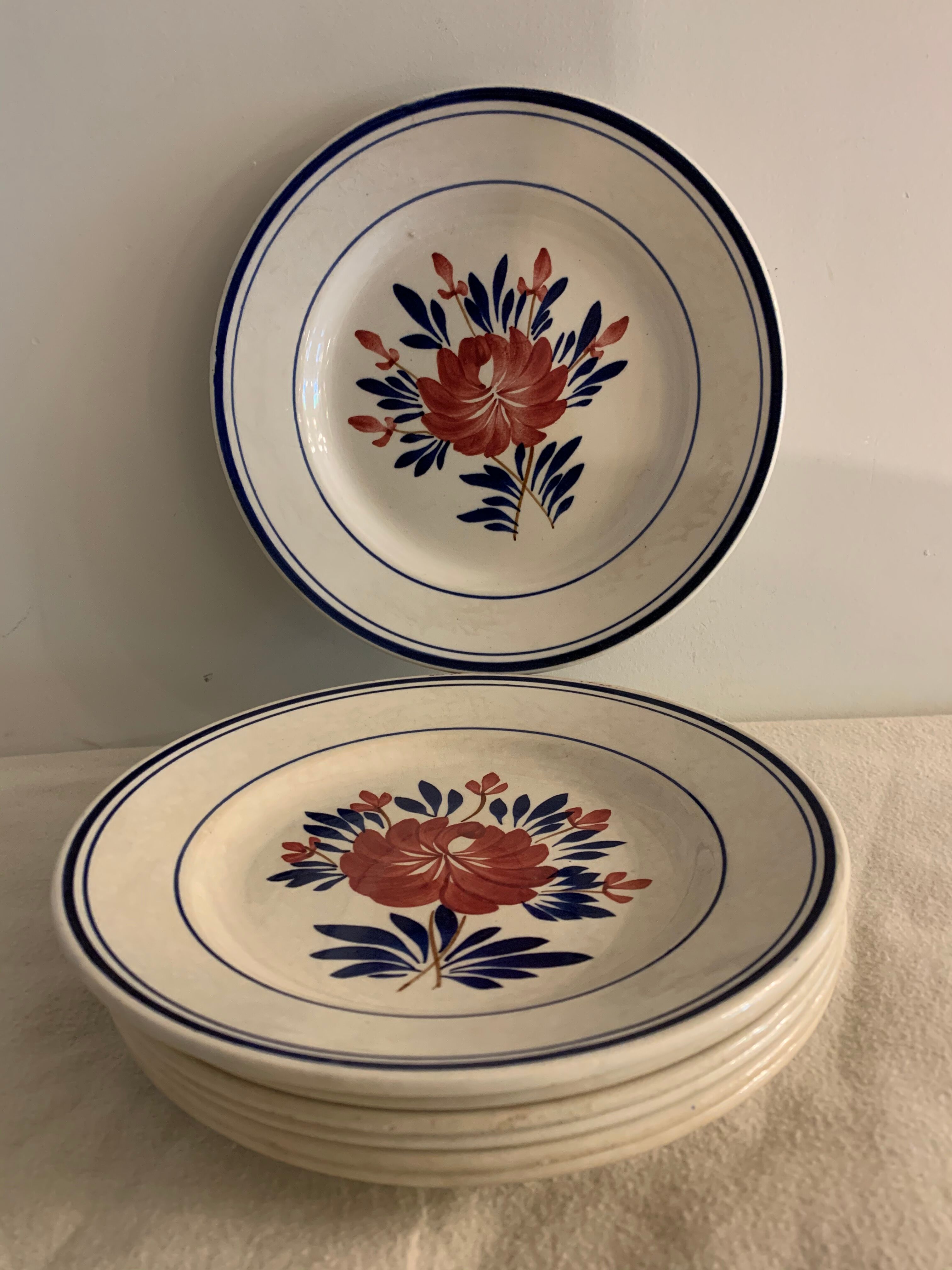 7 old Gien opaque porcelain dessert plates