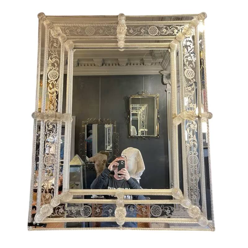 Barovier & Toso Murano, mirror with engraved borders, early 20th century.