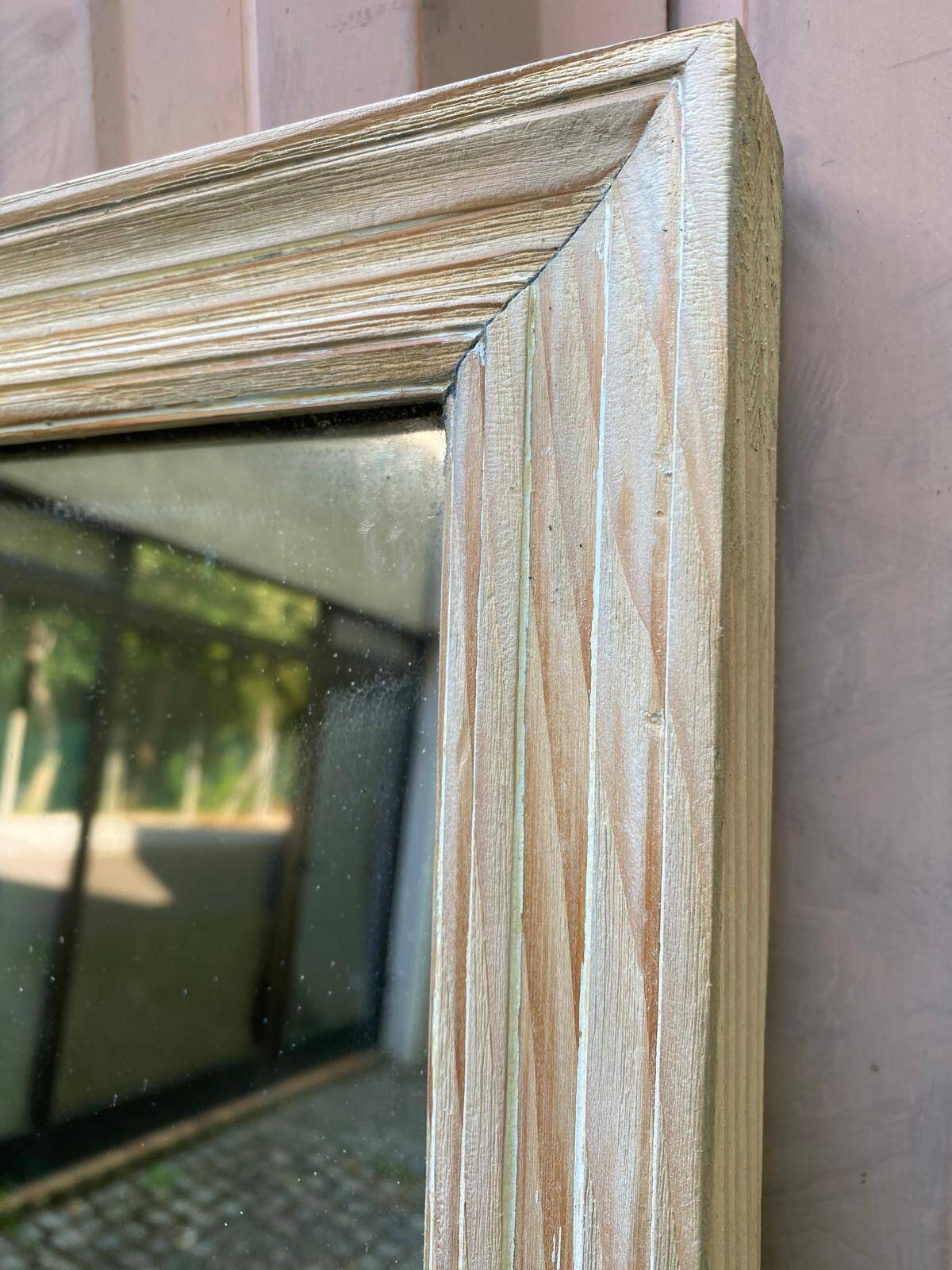 Authentic 19th-century brasserie mirror renovated in solid wood 180x85.