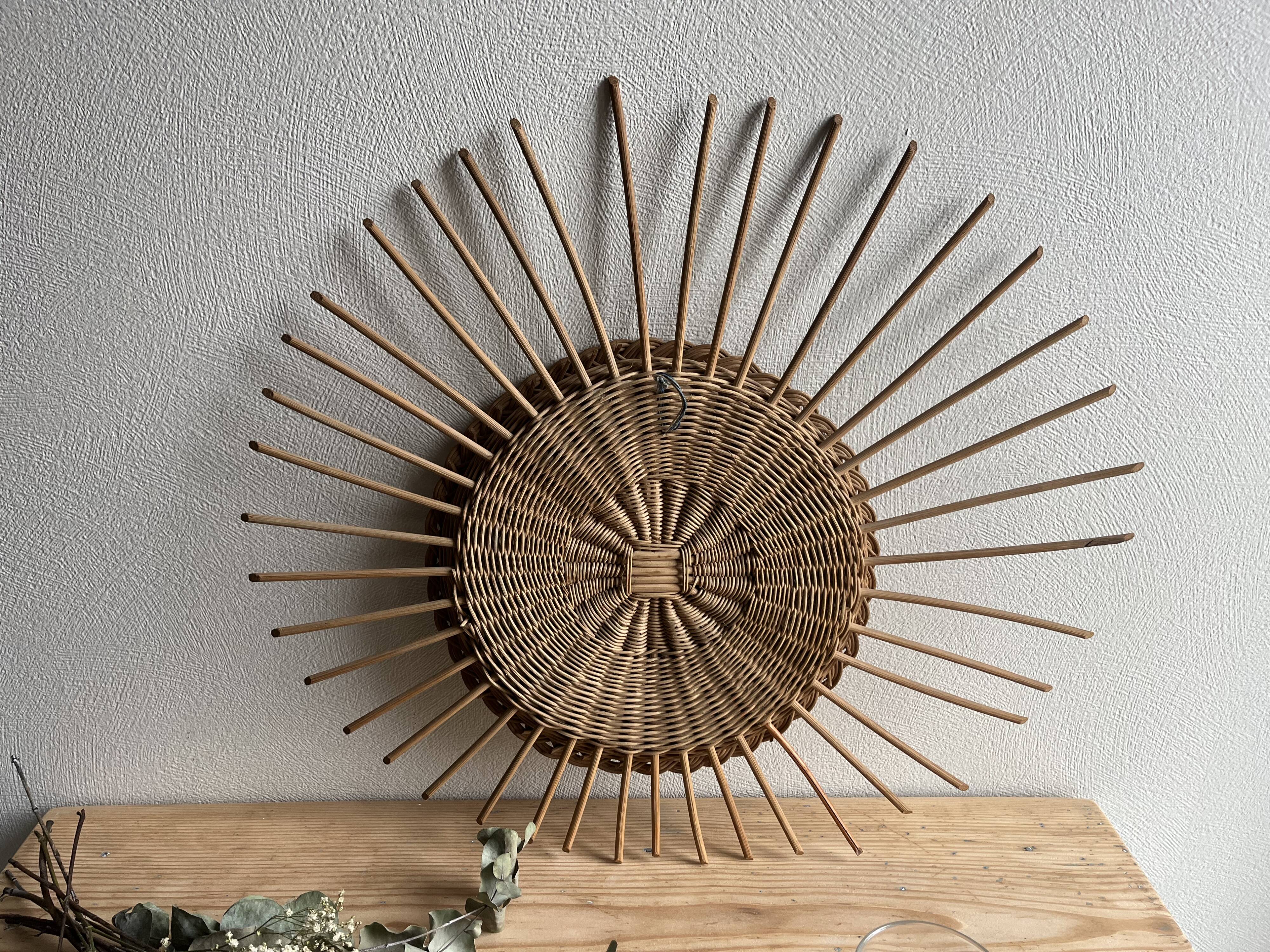 Vintage rattan sun mirror