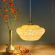 Vintage pendant lamp shade in yellow Clichy glass with red trim