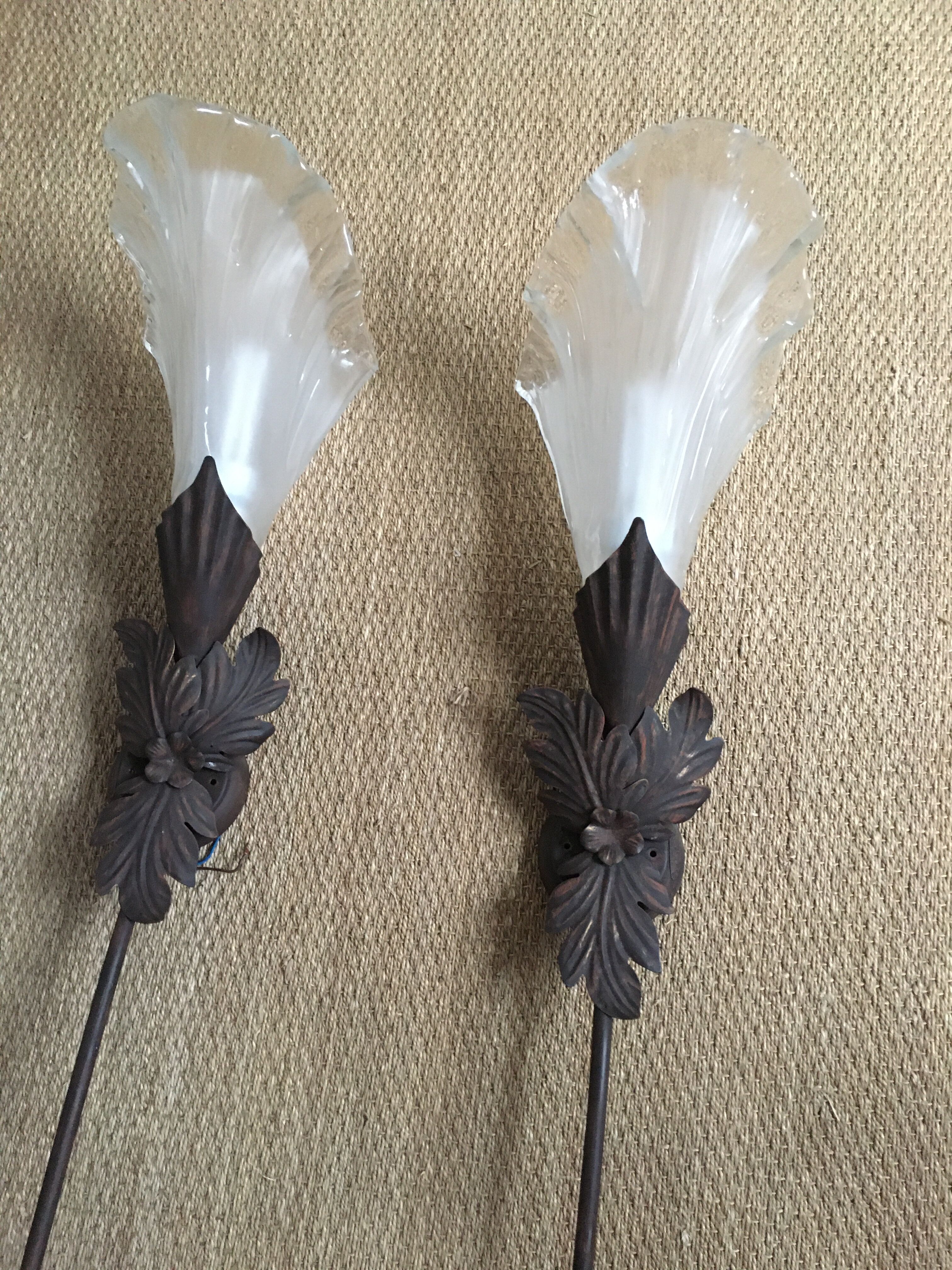 Pair of Murano metal and glass sconces