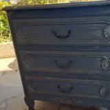 Solid wood chest of drawers painted gray and patinated silver 1940 with 3 drawers