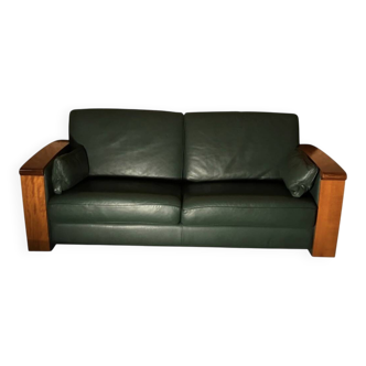 Leather canapé in Art Deco style designed by Jacques Leleu.