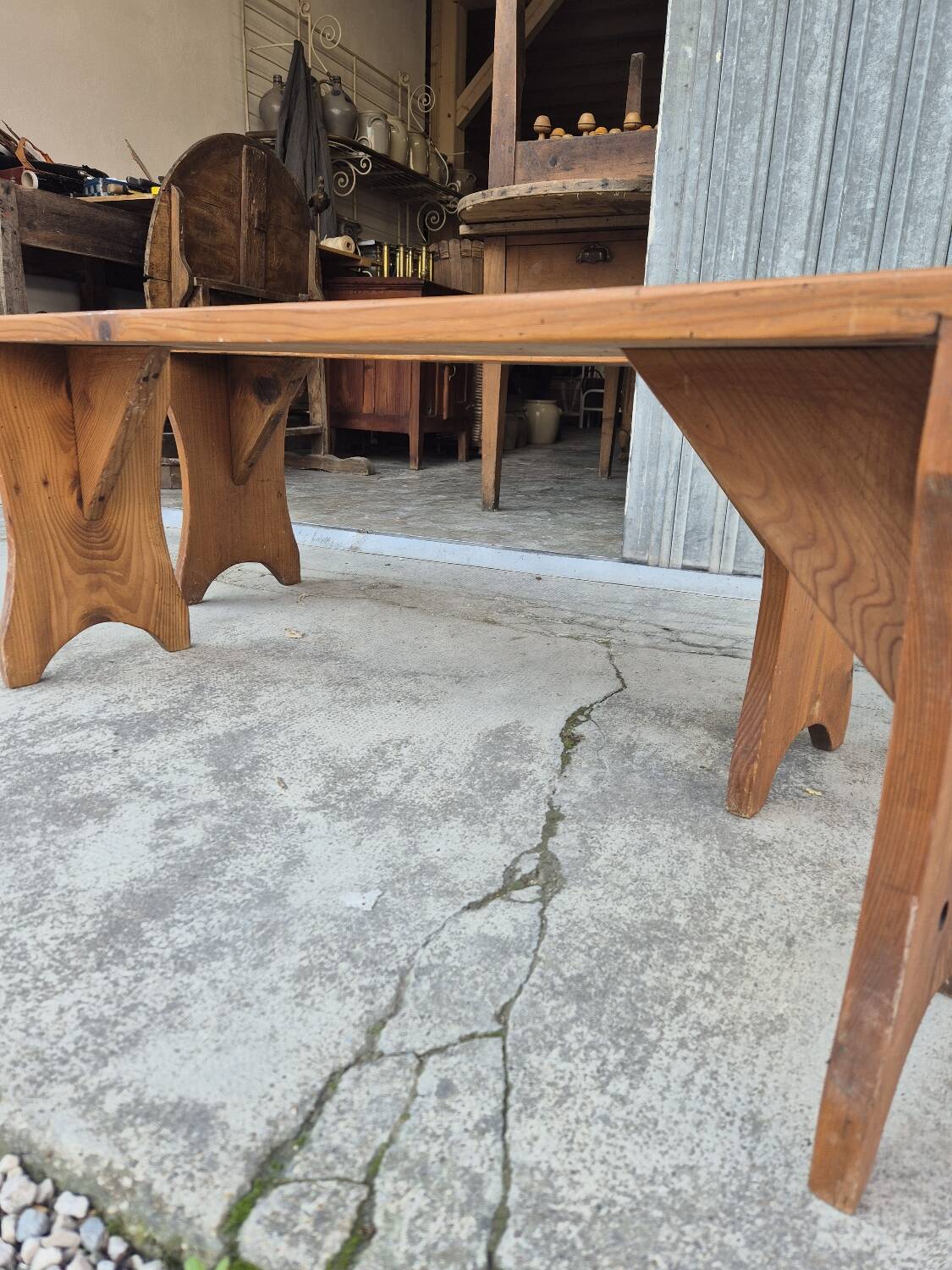 Set of 4 farm benches in old fir 1950s - 1m30