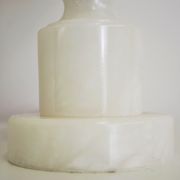 White marble table lamp with pink lampshade, 1950