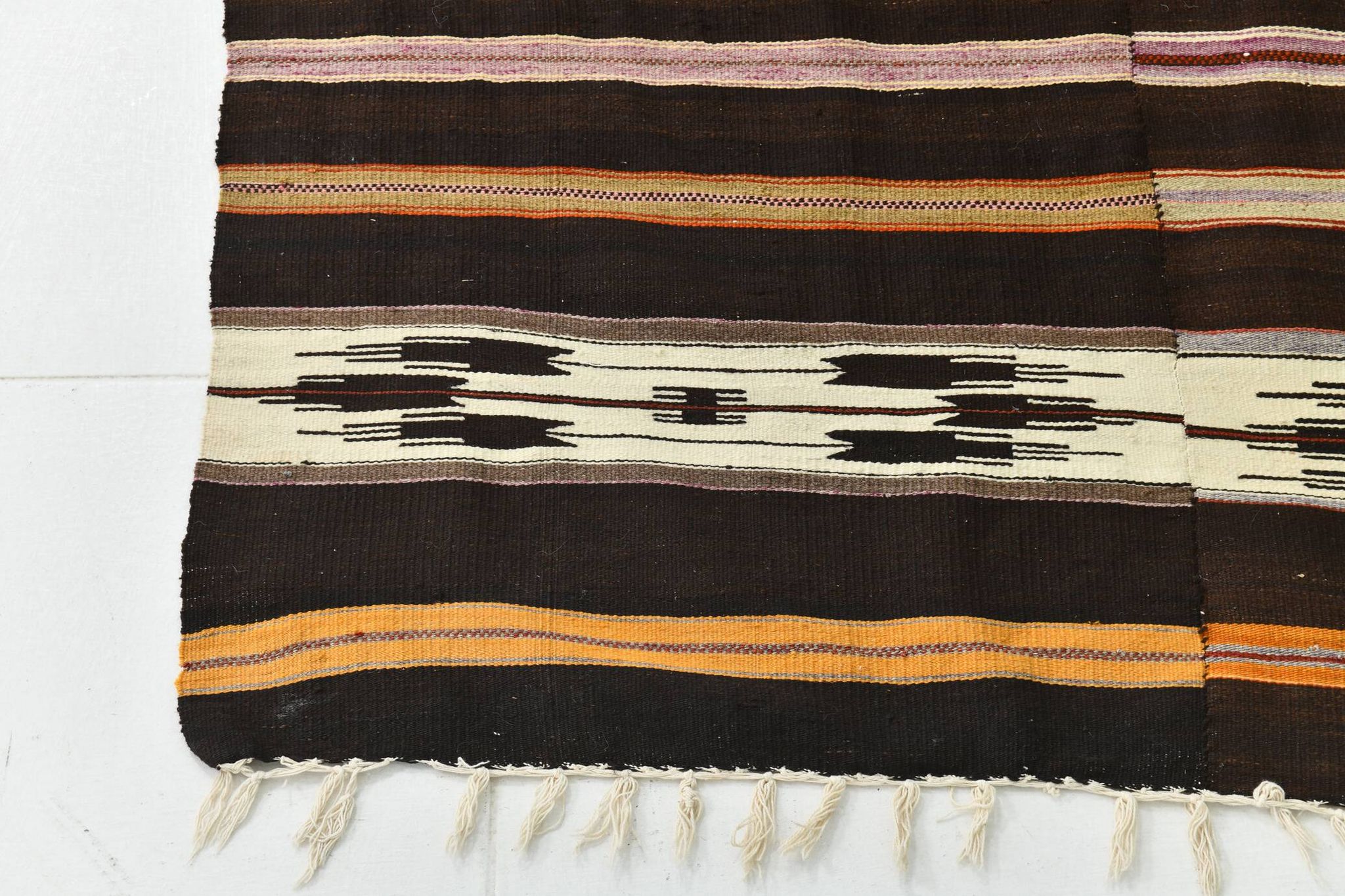 6x10 Dark Brown & Orange Strped Vintage Kilim Rug, 181x305Cm