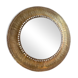 Round hammered brass mirror / vintage openwork