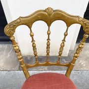 Napoleon III chair in gilded wood and pink velvet, old Chiavari wooden chair
