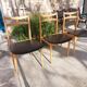 5 Scandinavian style chairs, wood and black faux leather.