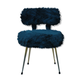 Chaise moumoute années 70 bleue