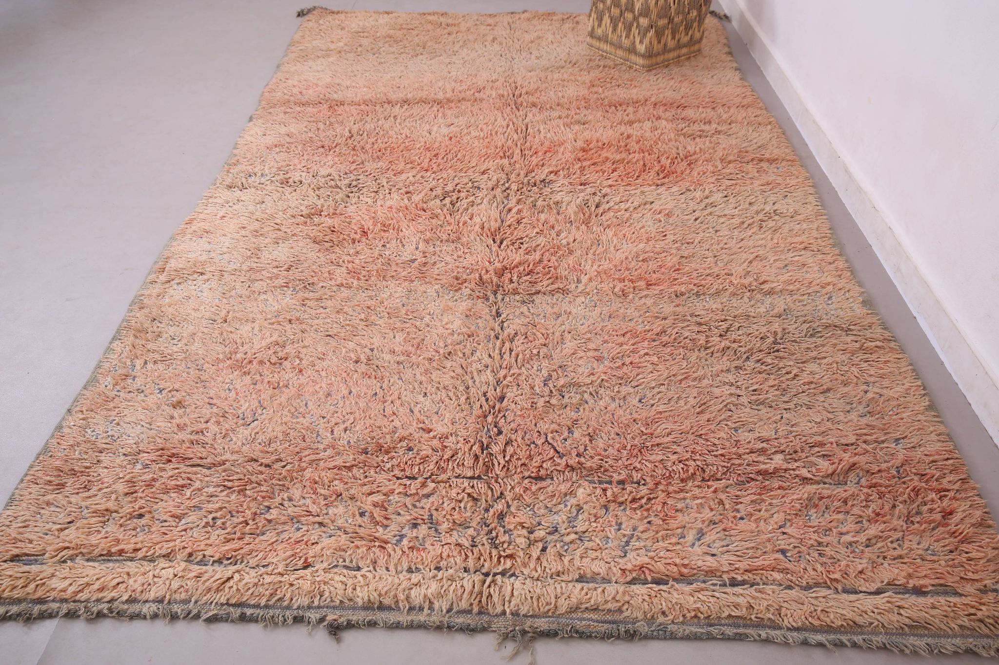 Peach Vintage Moroccan Rug 203 x 331 cm, Berber Shag Rug, Handmade Boho Rug