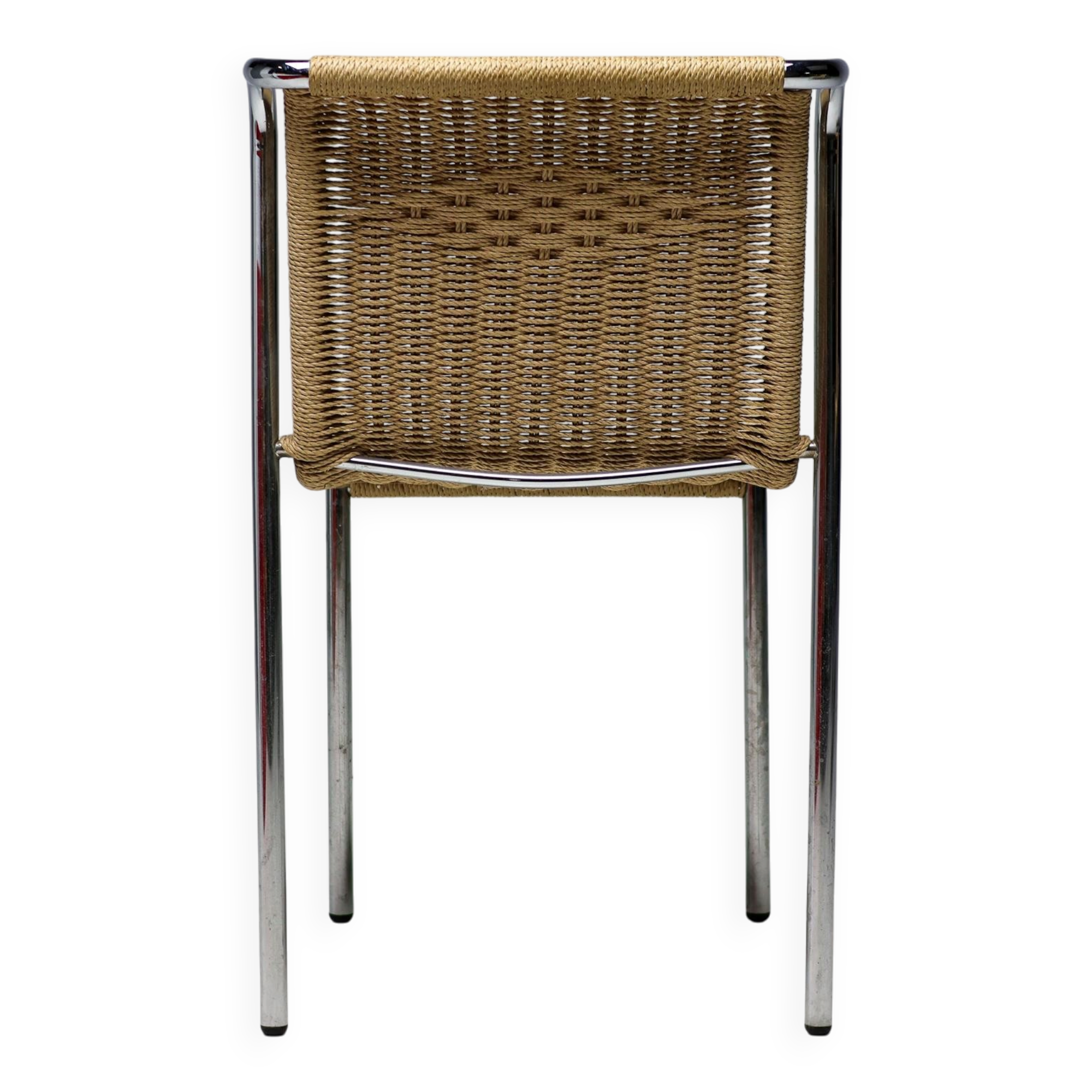 Gabriele Mucchi S5 Italian Modernity Dining Chairs with Chrome Tubular Frames and Rope Seats