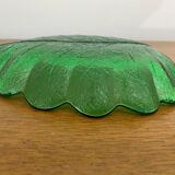Set of 7 Vintage Green Leaf Shape Blown Glass Coupe Plates #C053