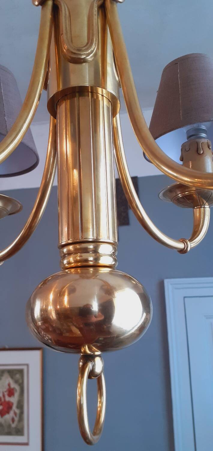 Lustre Art Déco en Bronze estampillé Petitot