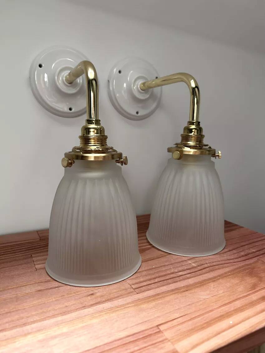 Pair of ribbed glass tulip wall sconces