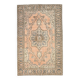Tapis persan vintage saumon et ivoire, médaillon floral noué main,182x284Cm