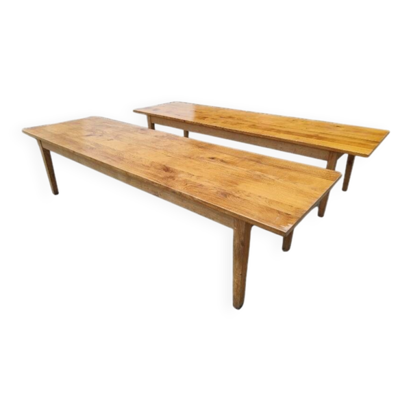 Duo table de ferme XXL 320 cm chêne pieds fuseaux