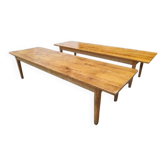 Duo table de ferme XXL 320 cm chêne pieds fuseaux